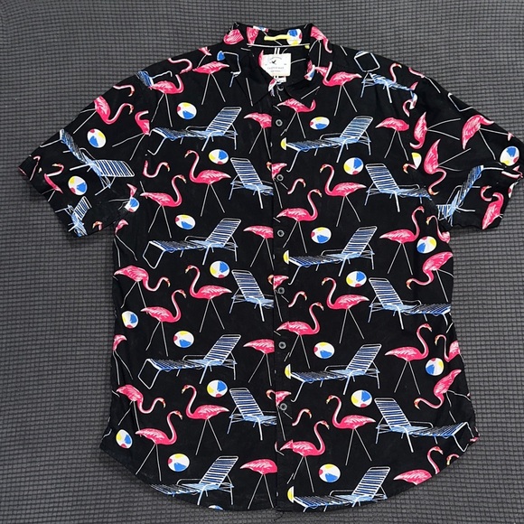 Cactus Man Other - Vibrant Flamingo and Beach Chair Print Casual Shirt